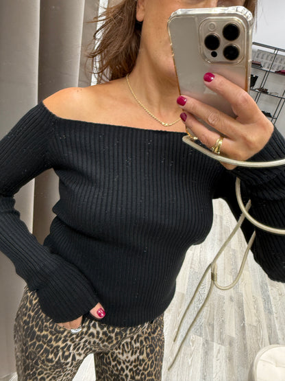 Maglia scollo shiffer Susy Mix nero