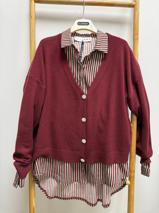 Cardigan Bottone Gioiello vino Kiki Six