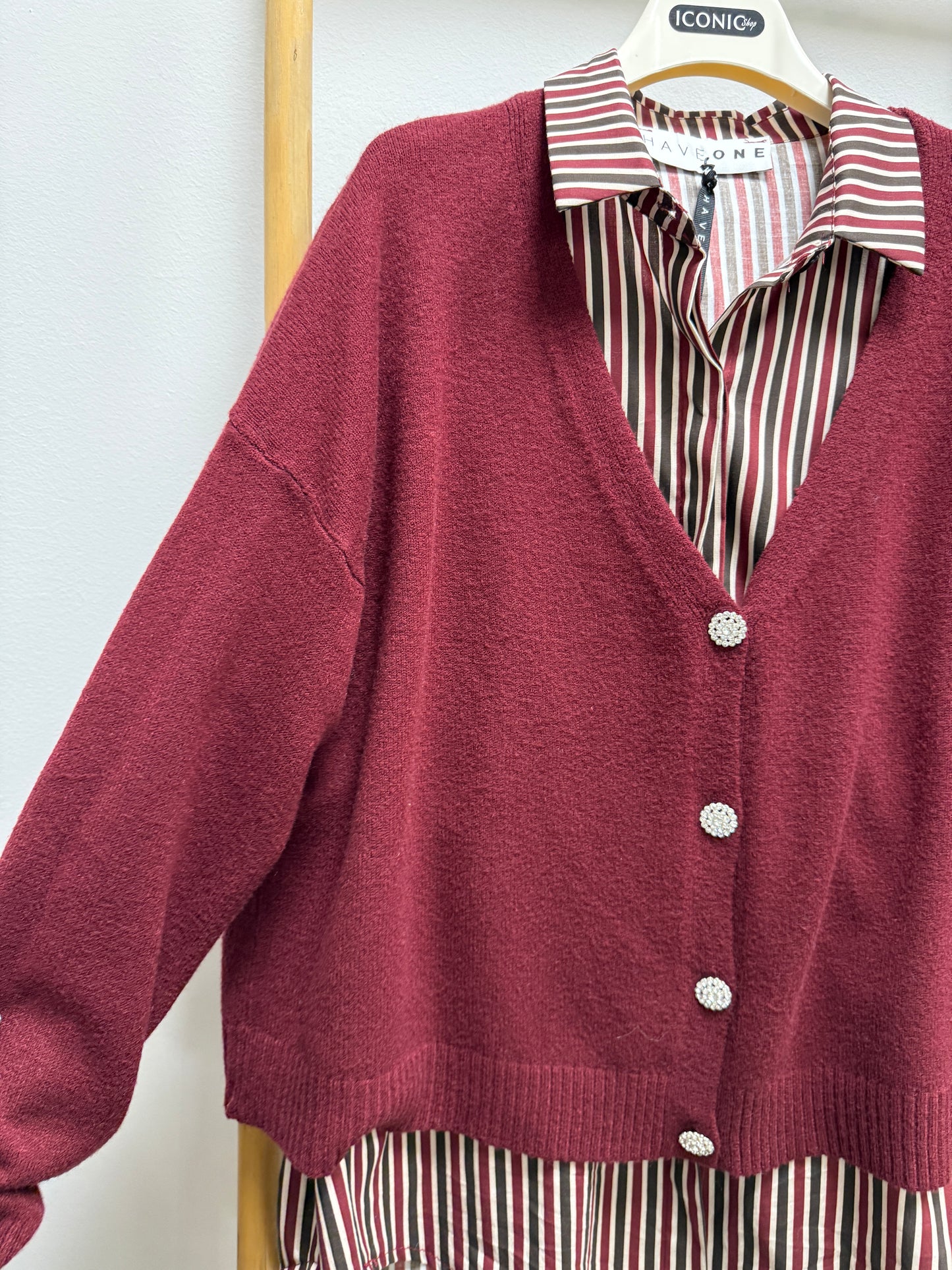 Cardigan Bottone Gioiello vino Kiki Six