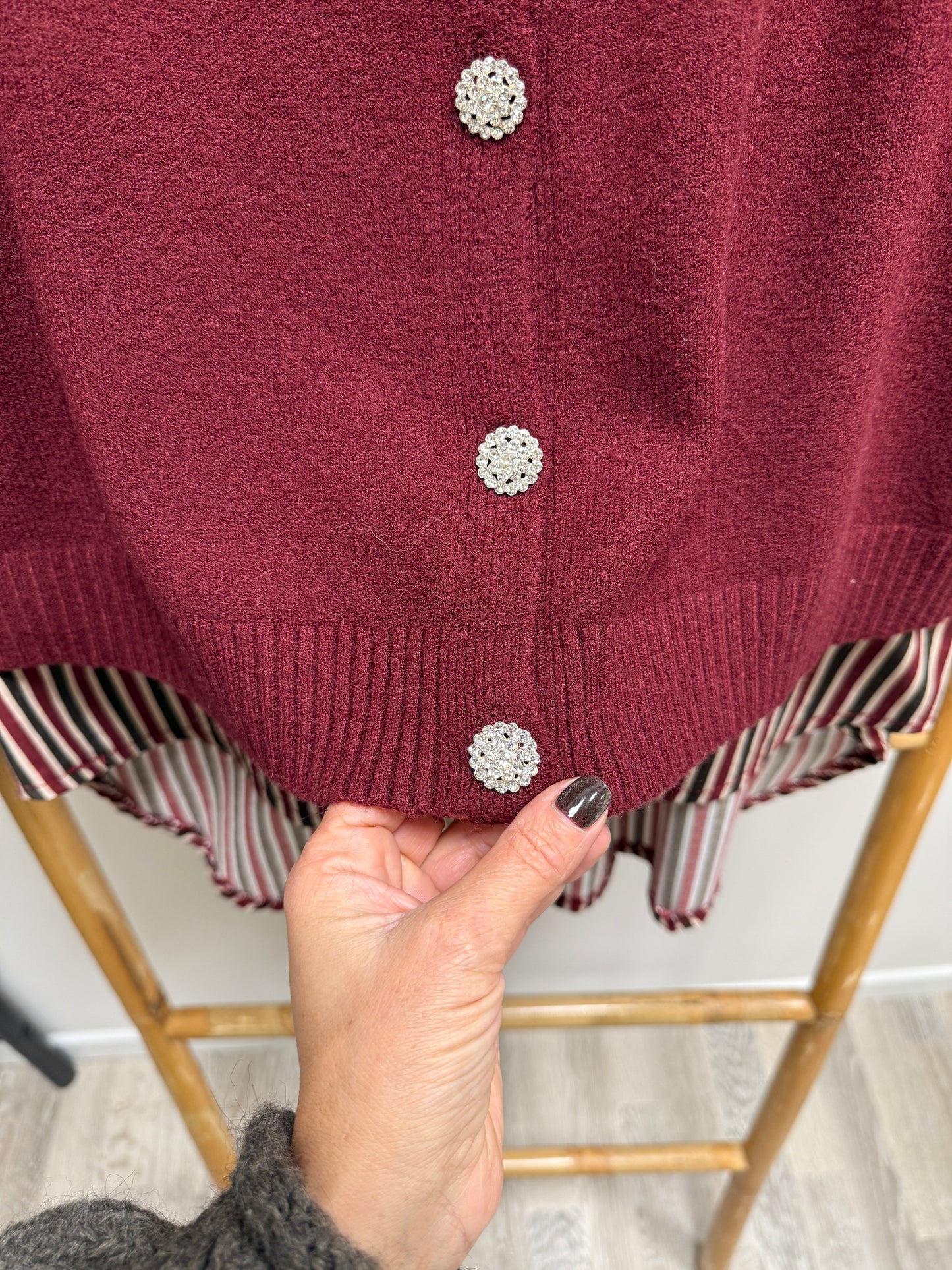 Cardigan Bottone Gioiello vino Kiki Six