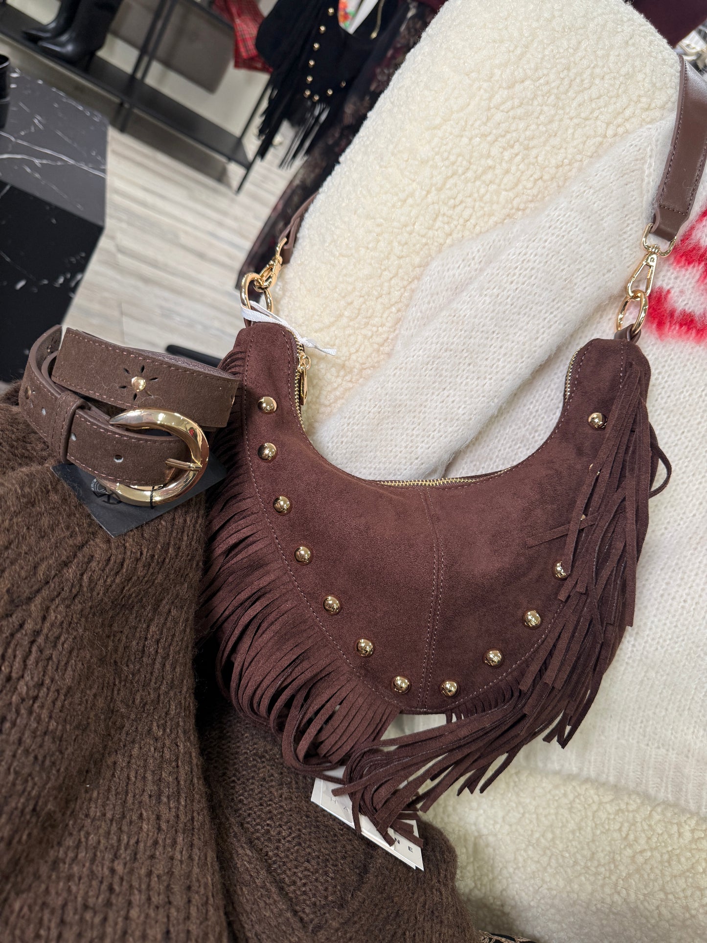 Cintura in camoscio e borchie oro Susy Mix