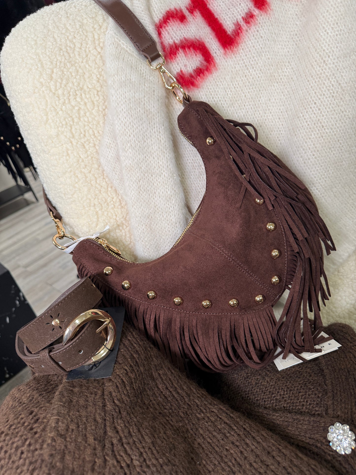 Cintura in camoscio e borchie oro Susy Mix