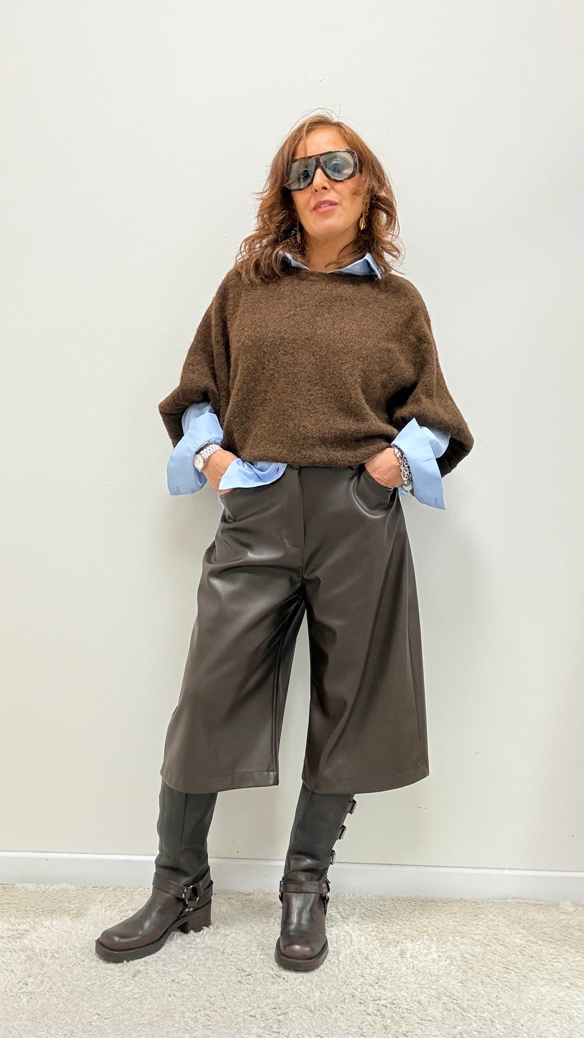 Maglia a pipistrello in misto lana moro Susy Mix