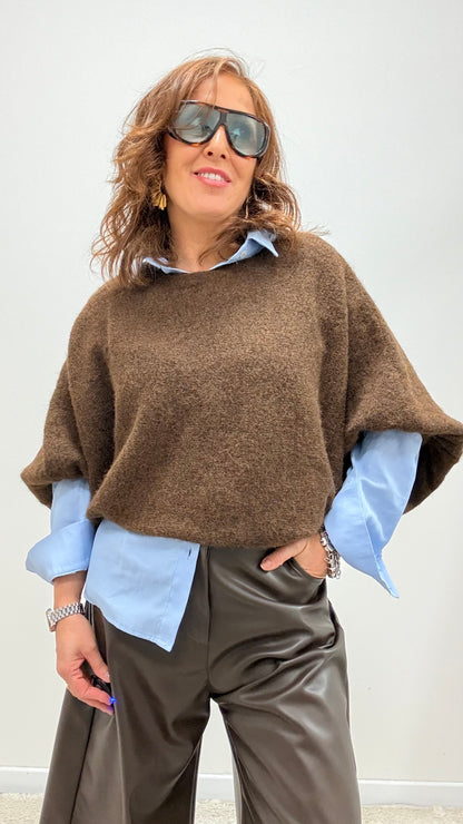 Maglia a pipistrello in misto lana moro Susy Mix