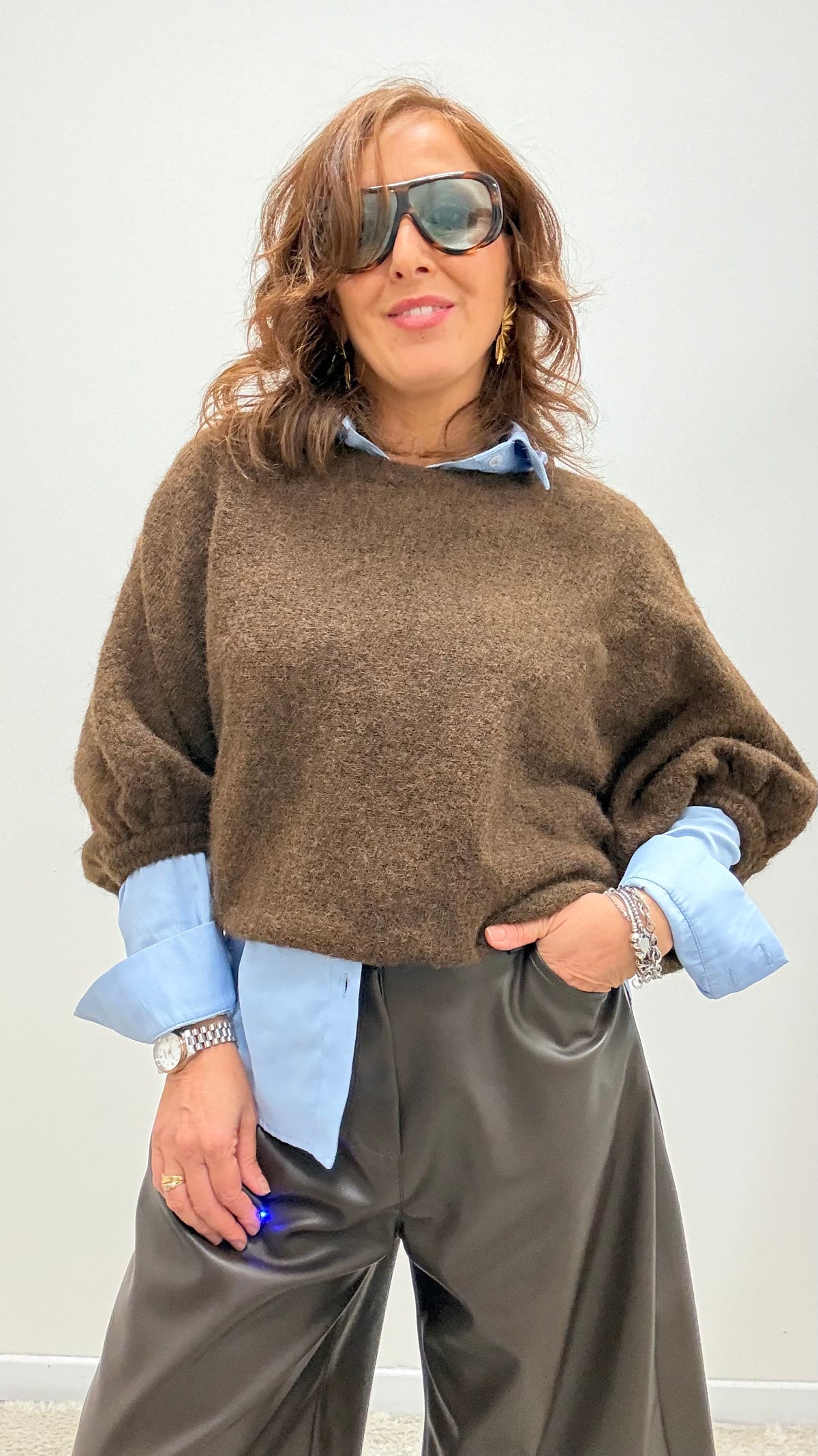 Maglia a pipistrello in misto lana moro Susy Mix