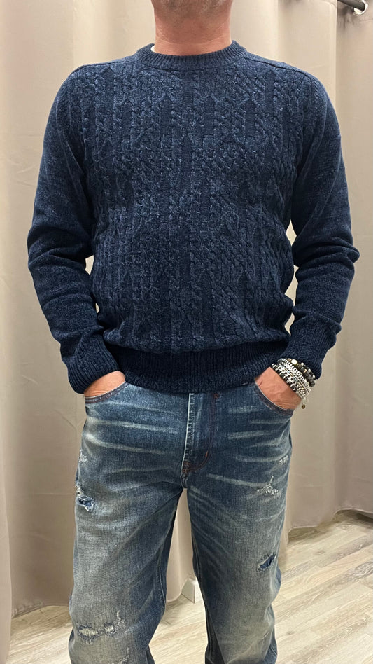 Maglia Paricollo con lavorazione a Trecce Blu Navy Gianni Lupo Art.GL35623
