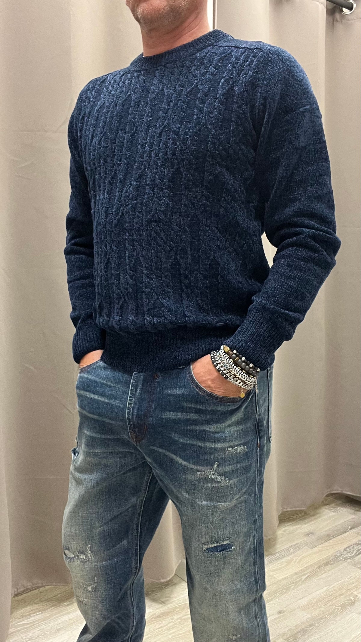 Maglia Paricollo con lavorazione a Trecce Blu Navy Gianni Lupo Art.GL35623