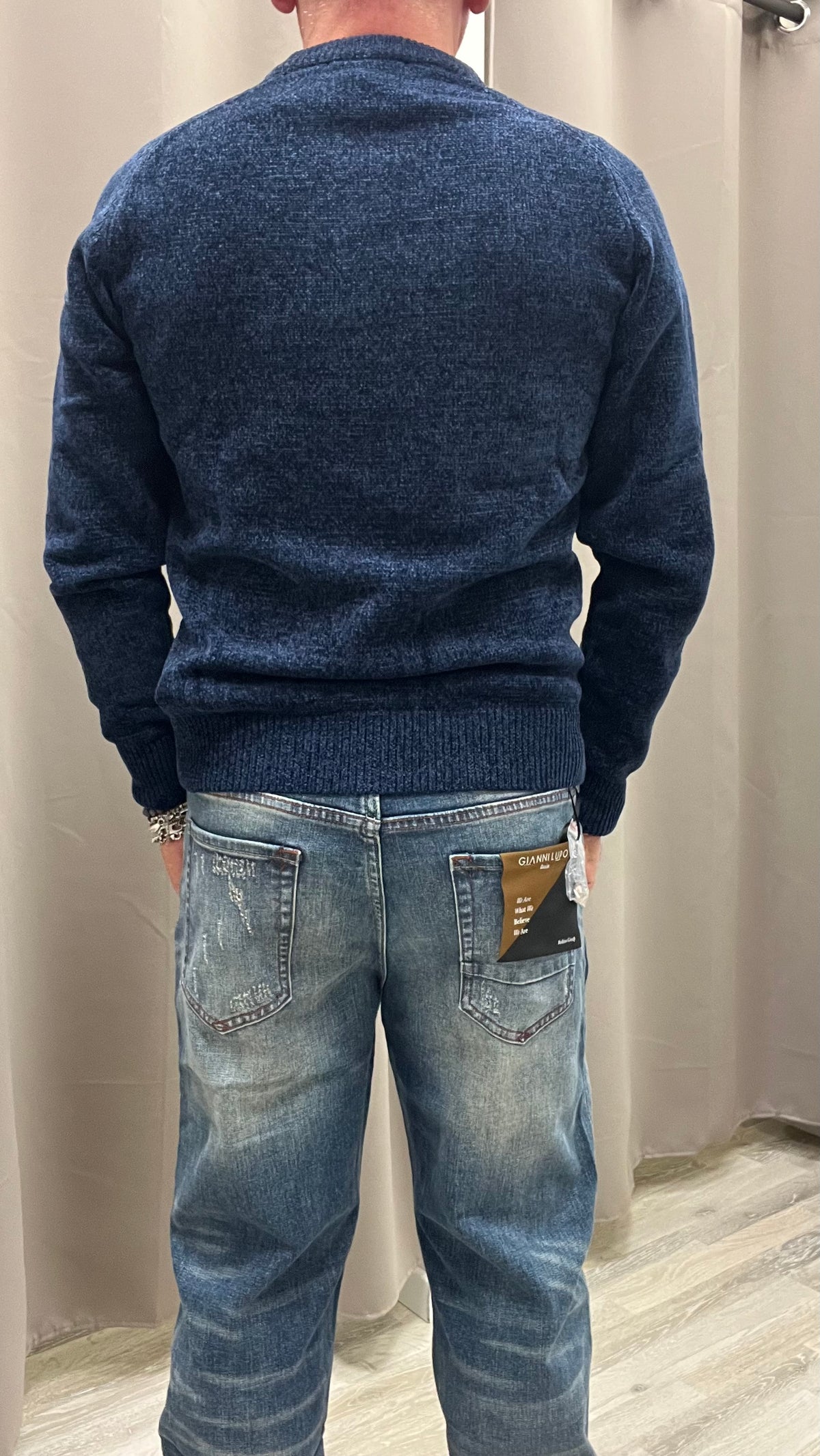 Maglia Paricollo con lavorazione a Trecce Blu Navy Gianni Lupo Art.GL35623