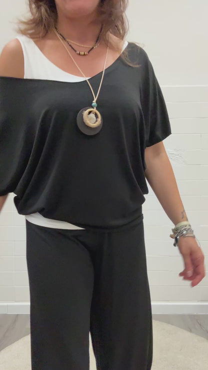 Susy Mix Completo coordinato viscosa con collana Nero