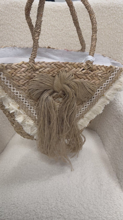 Borsa mare in rafia con fiocco Memoire