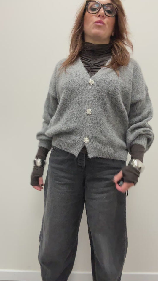 Cardigan gioiello Strass Haveone grigio